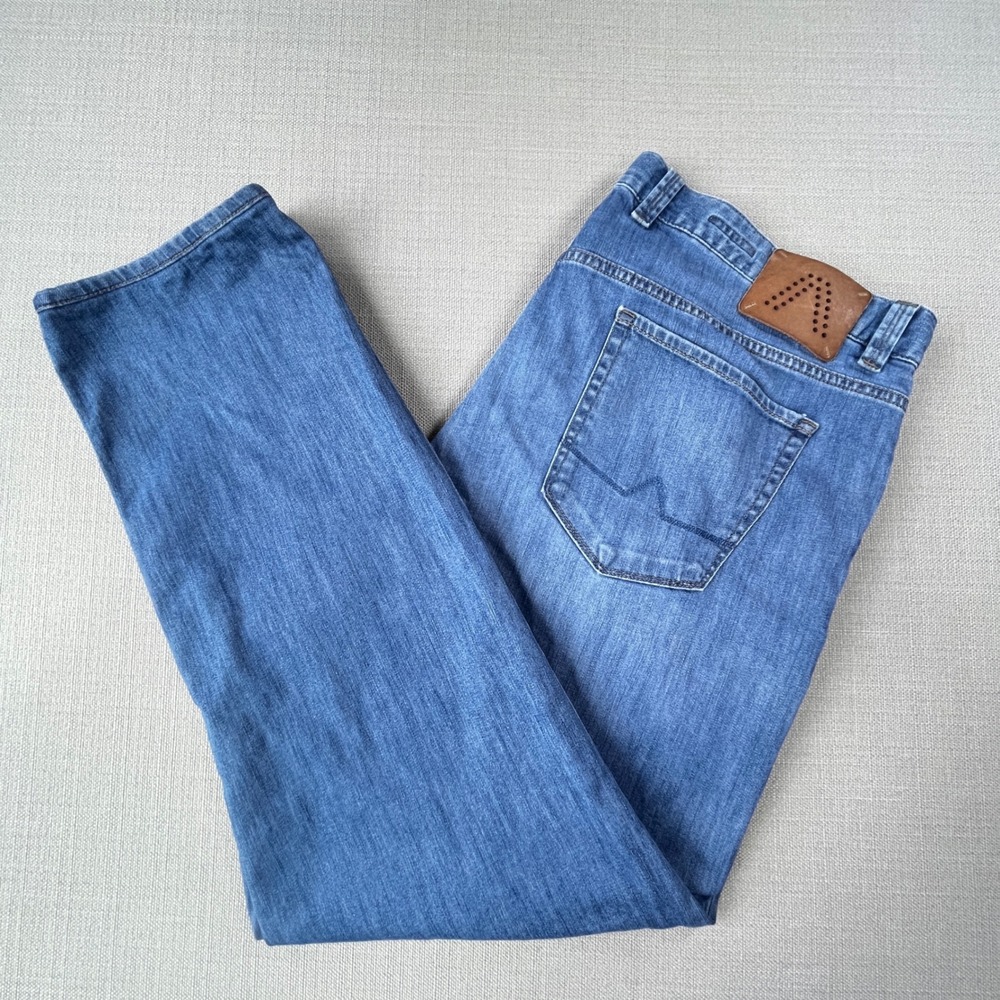 Alberto Stone Jeans Mens 40x30 Blue Light Denim Modern Fit Stretch Pants